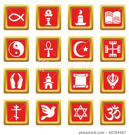 Religion icons set red square vector Religion icons set red square vector 40764987