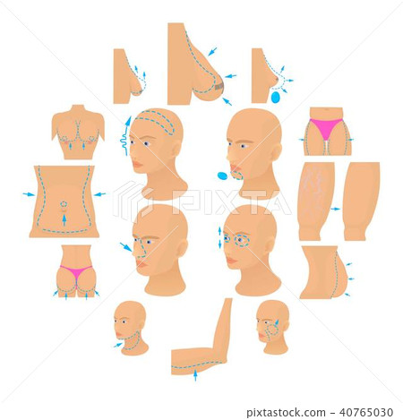 Plastic surgeon icons set body, cartoon style 40765030