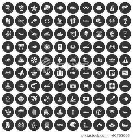100 sea life icons set black circle 100 sea life icons set black circle 40765065