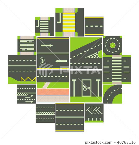 Road constructor module icons set, cartoon style Road constructor module icons set, cartoon style 40765116