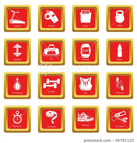 Gym sport icons set red square vector 40765120