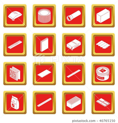 Building materials icons set red square vector Building materials icons set red square vector 40765150