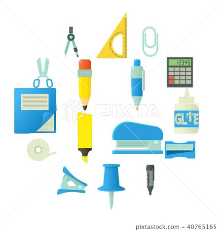 Stationery icons set, cartoon style Stationery icons set, cartoon style 40765165