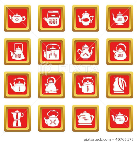 Teapot icons set red square vector Teapot icons set red square vector 40765175