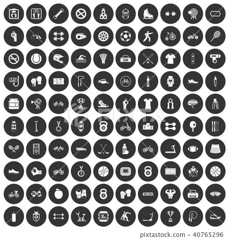 100 sport icons set black circle 40765296