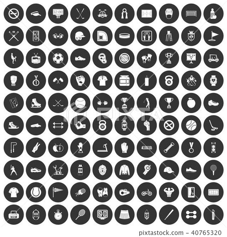 100 sport equipment icons set black circle 100 sport equipment icons set black circle 40765320
