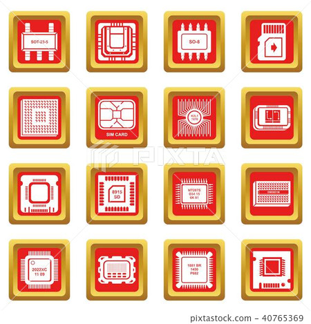 Microcontroller Chip Icon Red Color Computer chips icons set red square vector - Stock Illustration ...
