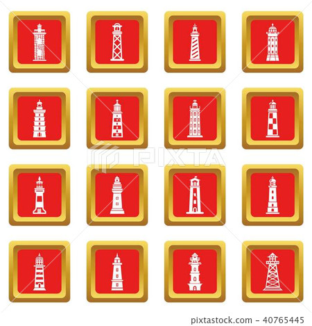 Lighthouse icons set red square vector Lighthouse icons set red square vector 40765445