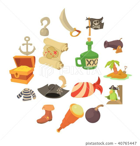 Pirate culture symbols icons set, cartoon style Pirate culture symbols icons set, cartoon style 40765447