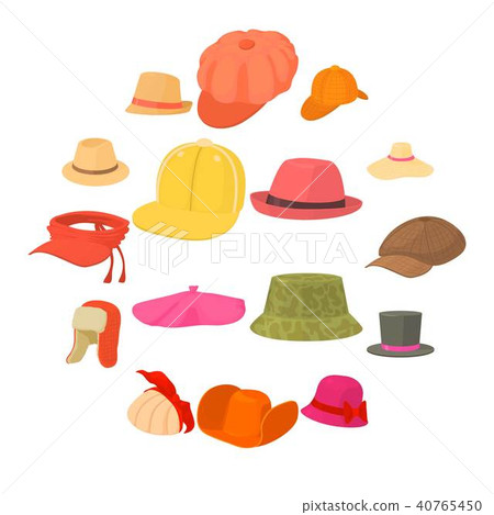 Hat types icons set headdress, cartoon style Hat types icons set headdress, cartoon style 40765450