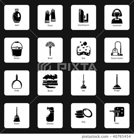 Cleaning tools icons set, simple style Cleaning tools icons set, simple style 40765454