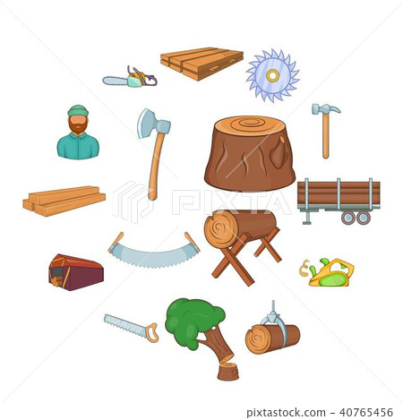 Timber industry icons set, cartoon style Timber industry icons set, cartoon style 40765456