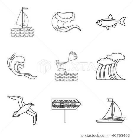 Riverside icons set, outline style Riverside icons set, outline style 40765462