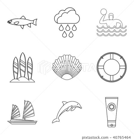 Tropical shore icons set, outline style Tropical shore icons set, outline style 40765464