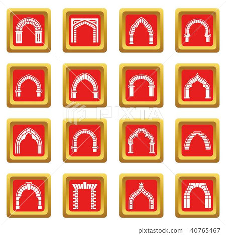 Arch types icons set red square vector Arch types icons set red square vector 40765467