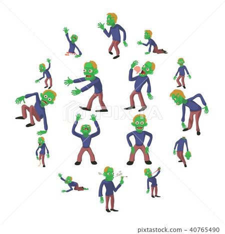 Zombie poses icons set, cartoon style 40765490