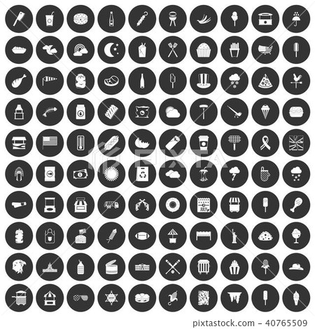 100 street food icons set black circle 100 street food icons set black circle 40765509