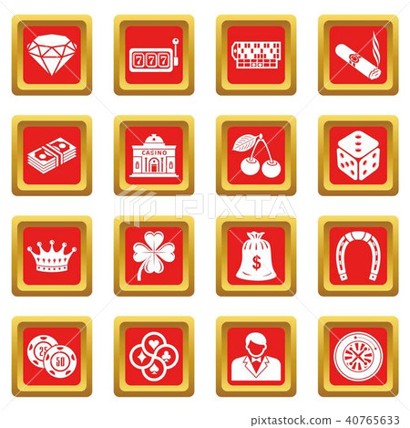 Casino icons set red square vector 40765633