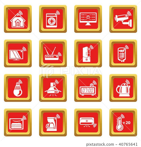 Smart home icons set red square vector Smart home icons set red square vector 40765641