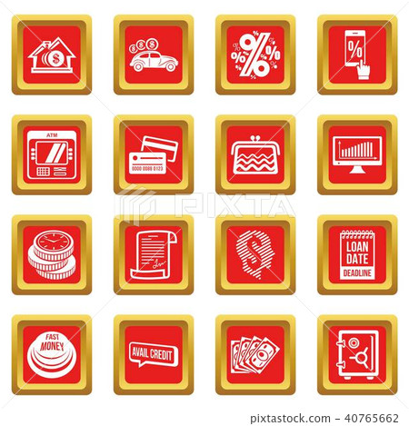 Loan credit icons set red square vector Loan credit icons set red square vector 40765662