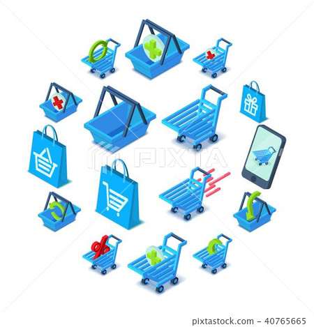 Shopping cart icons set, isometric style 40765665