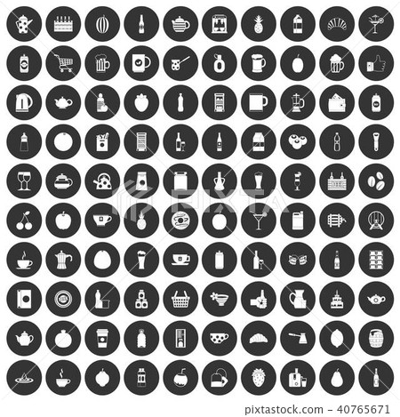 100 beverage icons set black circle 40765671