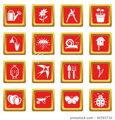 Spring icons set red square vector 40765710