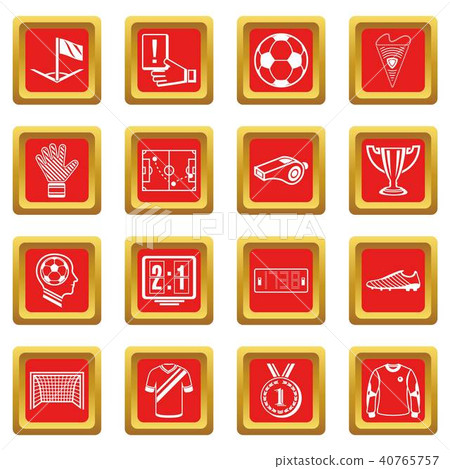 Soccer football icons set red square vector Soccer football icons set red square vector 40765757