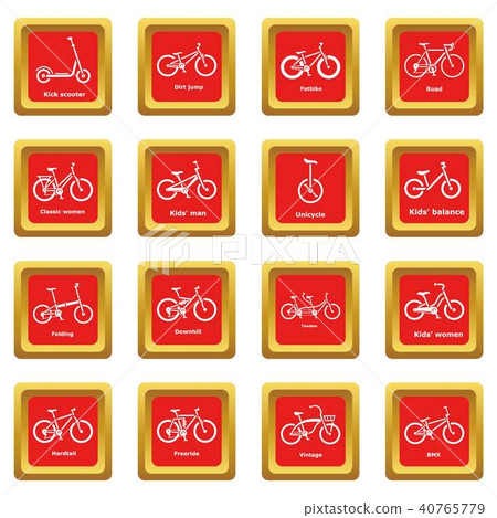 Bicycle types icons set red square vector Bicycle types icons set red square vector 40765779