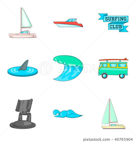 Yachting icons set, cartoon style 40765904
