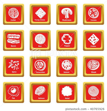 Slice food icons set red square vector - Stock Illustration [40765926 ...