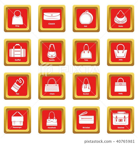 Woman bag types icons set red square vector Woman bag types icons set red square vector 40765981