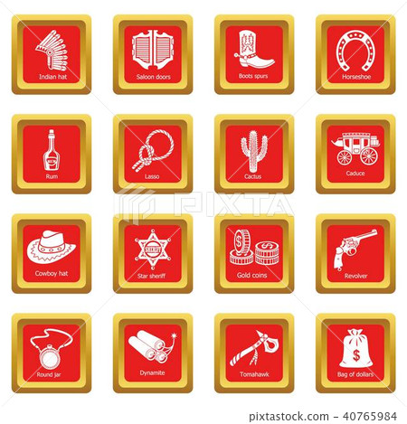 Wild west icons set red square vector Wild west icons set red square vector 40765984