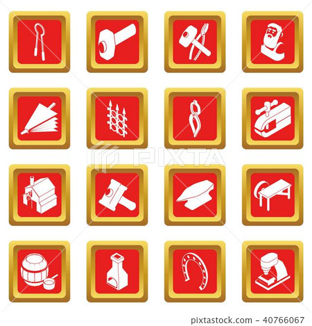 Blacksmith tools icons set red square vector Blacksmith tools icons set red square vector 40766067