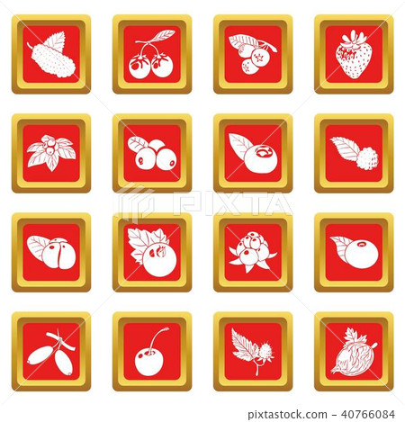 Berries icons set red square vector 40766084
