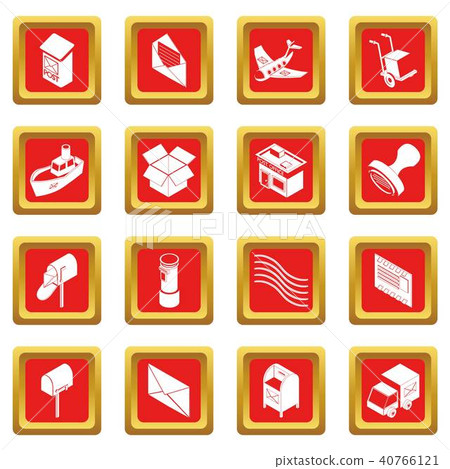 Poste service icons set red square vector 40766121