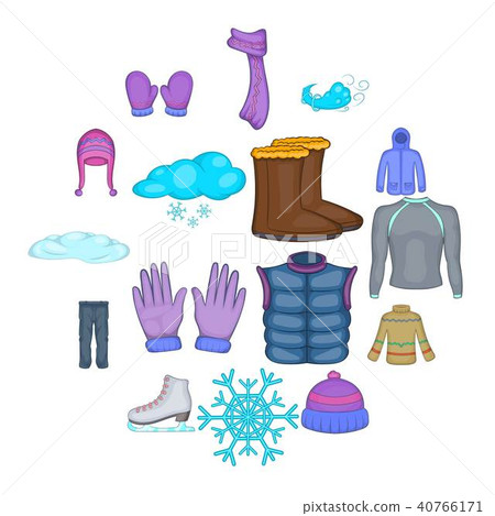 Winter clothes icons set, cartoon style - Stock Illustration [40766171 ...