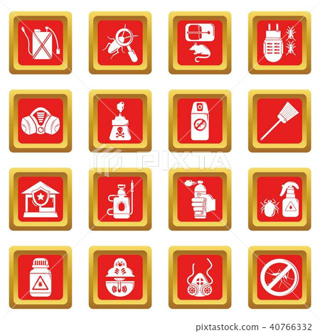 Pest control tools icons set red square vector Pest control tools icons set red square vector 40766332