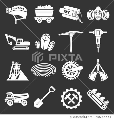 Coal mine icons set grey vector 40766334