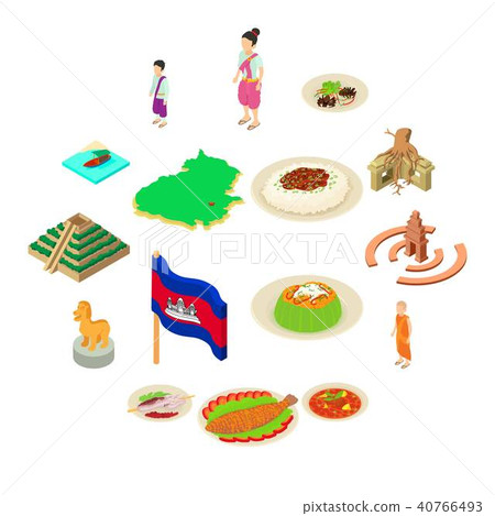 Cambodia travel icons set, isometric style 40766493