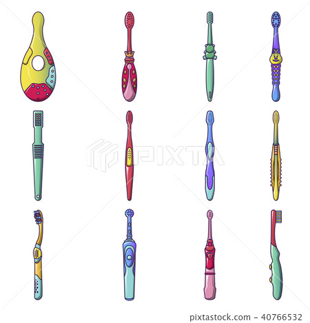 Toothbrush dental icons set, cartoon style Toothbrush dental icons set, cartoon style 40766532