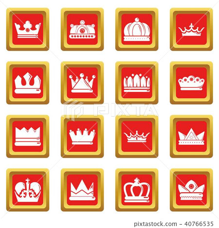Crown gold icons set red square vector 40766535