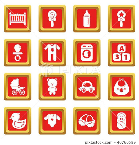 Baby born icons set red square vector - Stock Illustration [40766589 ...