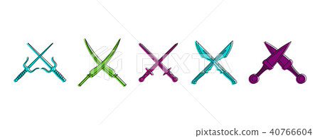 Crosses sword icon set, color outline style 40766604