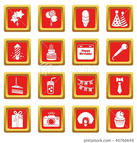 Happy birthday icons set red square vector Happy birthday icons set red square vector 40766649