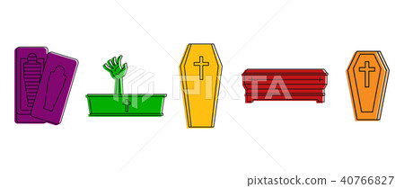 Coffin icon set, color outline style Coffin icon set, color outline style 40766827