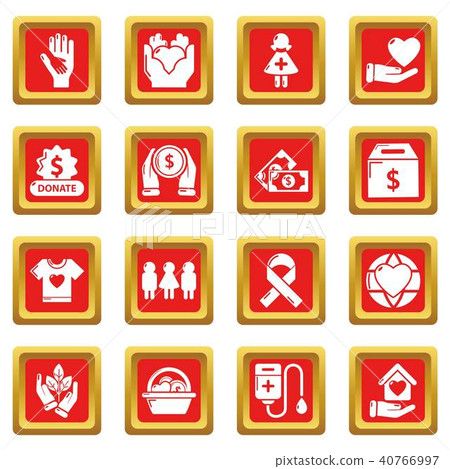 Charity icons set red square vector 40766997