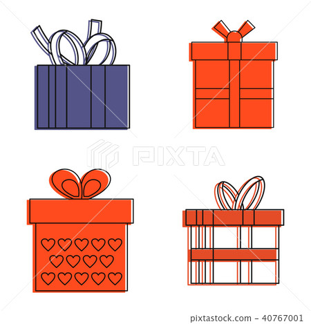 Gift box icon set, color outline style 40767001