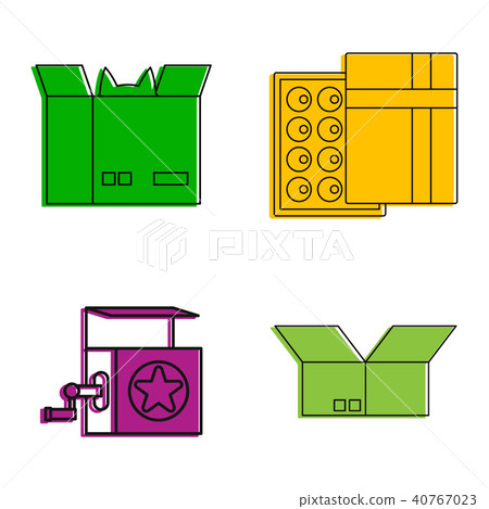 Open box icon set, color outline style 40767023