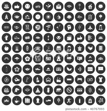100 yoga studio icons set black circle 40767093